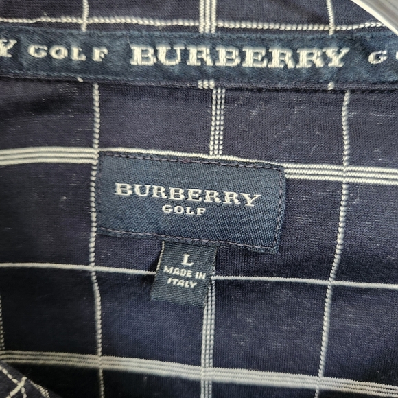 Burberry Golf Polo Shirt Mens Size Large Navy Blue Windowpane - Picture 4 of 7